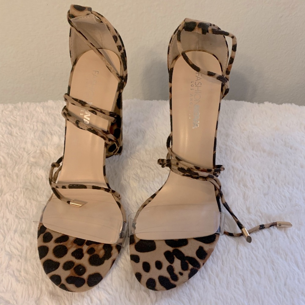 Fashion Nova leopard strap heels size 10